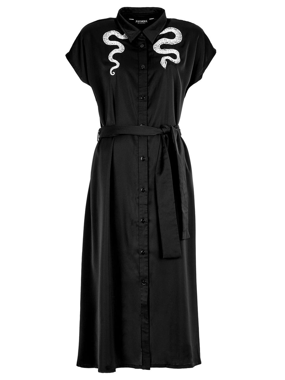 🖤 DISTURBIA 'Slither' Black Button Maxi Dress with White Snake Embroidery